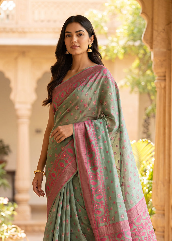 Green Jamdani Cotton Saree Without Blouse Piece