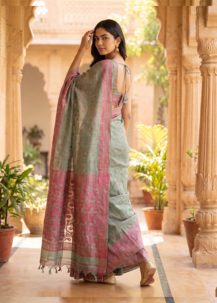 Green Jamdani Cotton Saree Without Blouse Piece