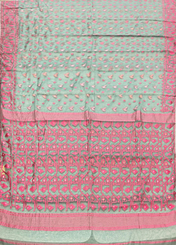 Green Jamdani Cotton Saree Without Blouse Piece