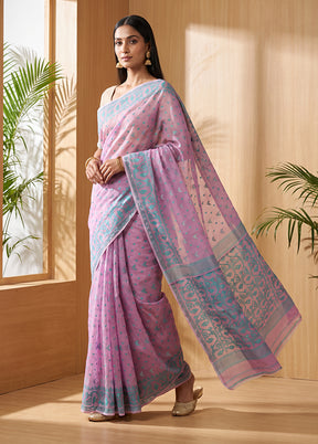 Pink Jamdani Cotton Saree Without Blouse Piece