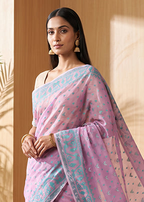 Pink Jamdani Cotton Saree Without Blouse Piece