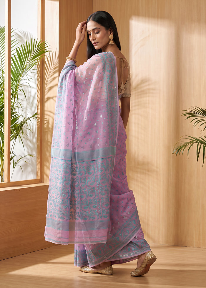 Pink Jamdani Cotton Saree Without Blouse Piece