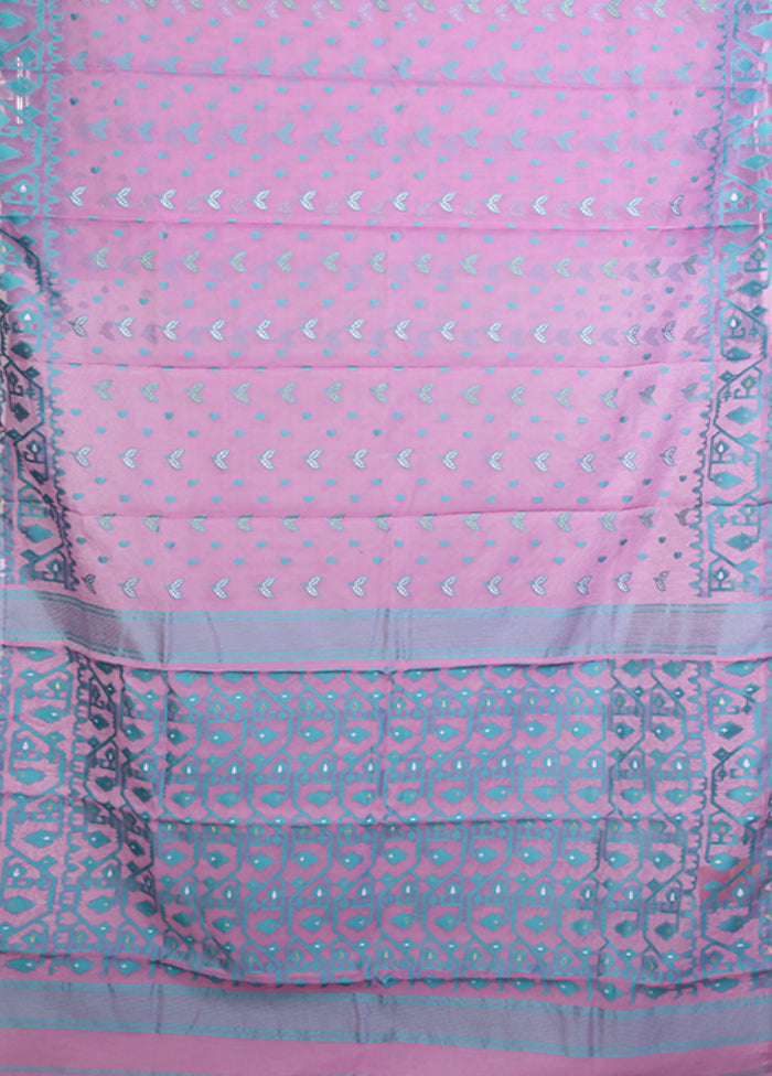 Pink Jamdani Cotton Saree Without Blouse Piece