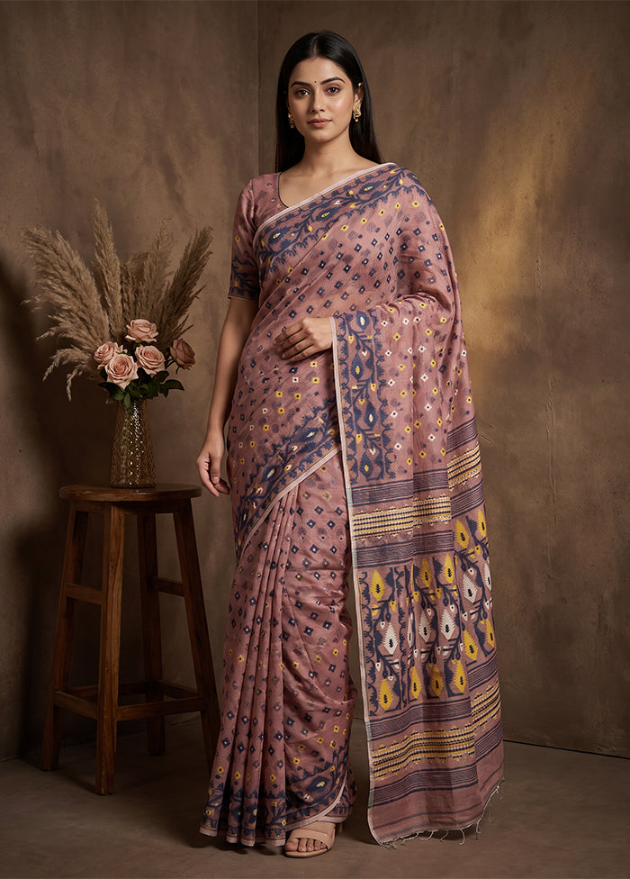 Purple Jamdani Cotton Saree Without Blouse Piece