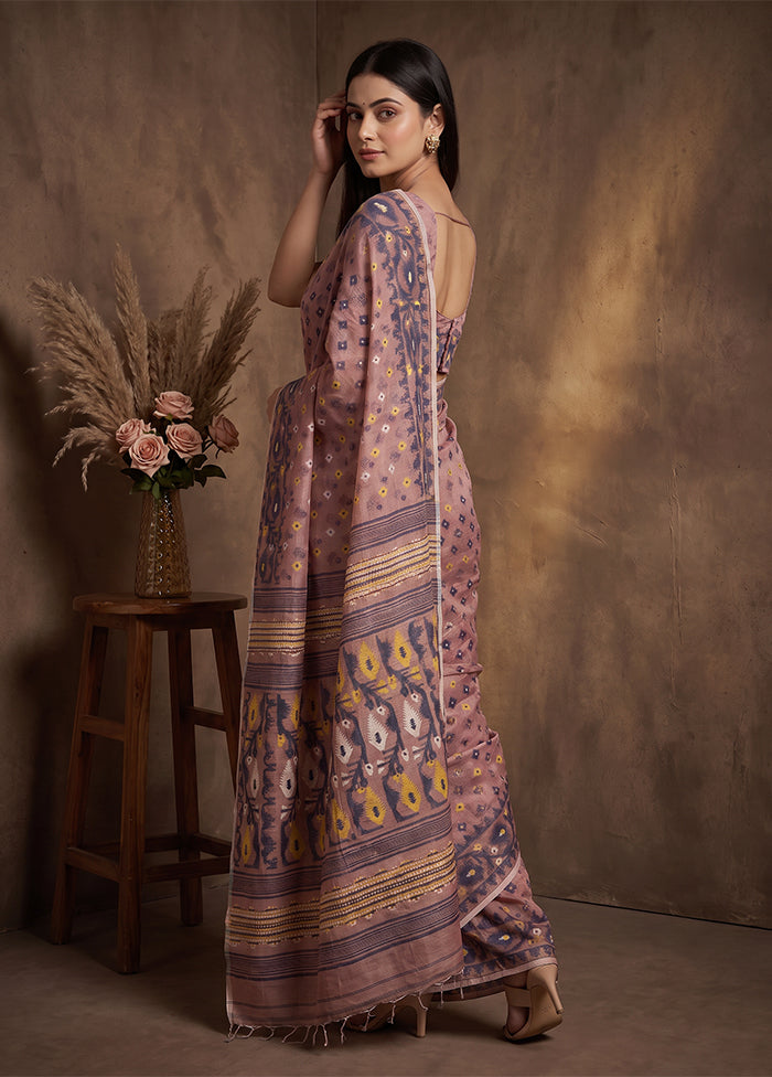 Purple Jamdani Cotton Saree Without Blouse Piece