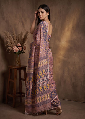 Purple Jamdani Cotton Saree Without Blouse Piece