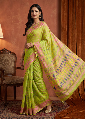 Green Jamdani Cotton Saree Without Blouse Piece