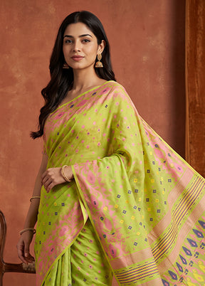 Green Jamdani Cotton Saree Without Blouse Piece