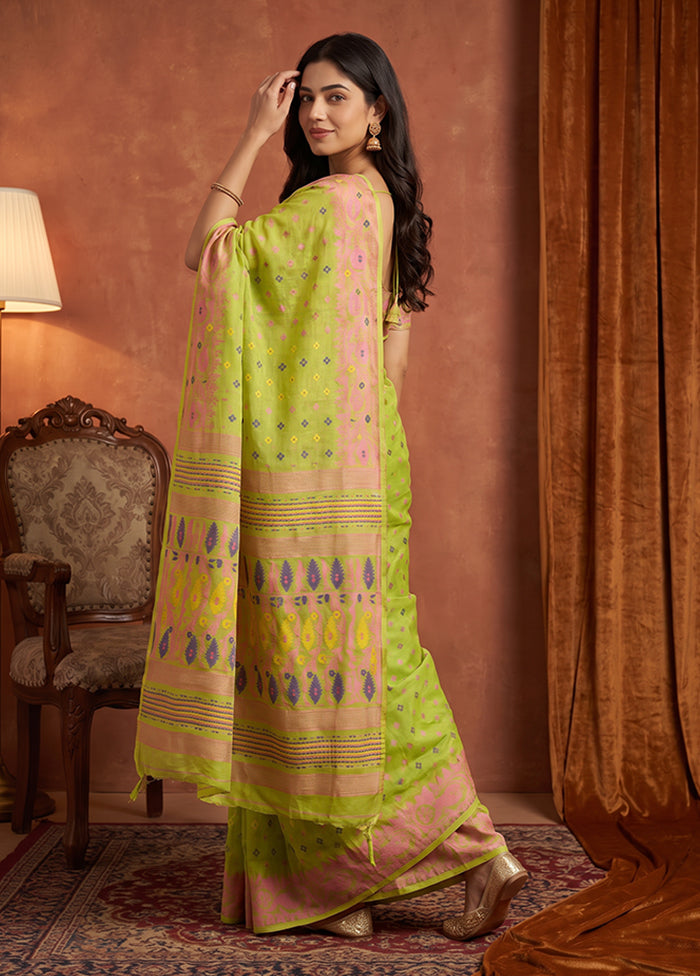 Green Jamdani Cotton Saree Without Blouse Piece
