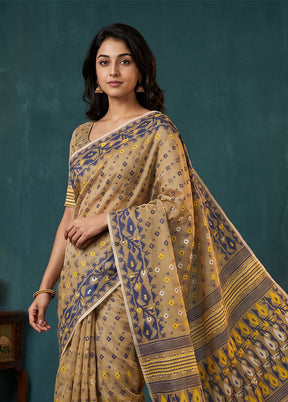 Cream Jamdani Cotton Saree Without Blouse Piece