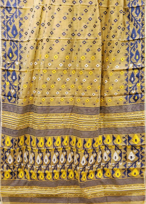 Cream Jamdani Cotton Saree Without Blouse Piece