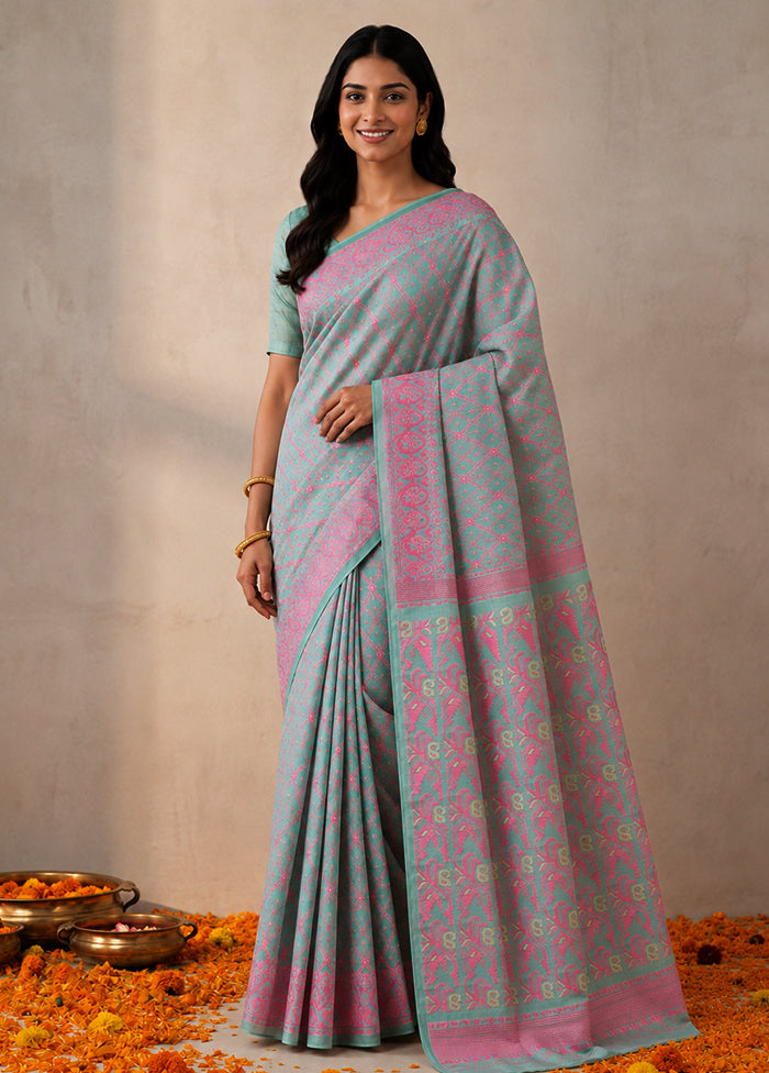 Green Jamdani Cotton Saree Without Blouse Piece