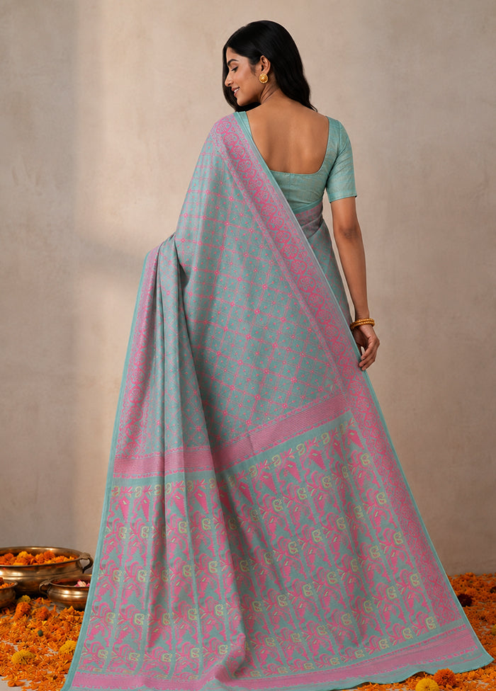 Green Jamdani Cotton Saree Without Blouse Piece