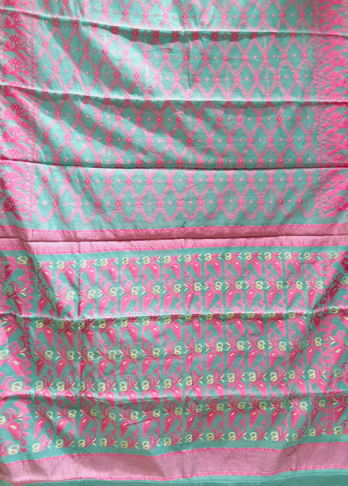 Green Jamdani Cotton Saree Without Blouse Piece