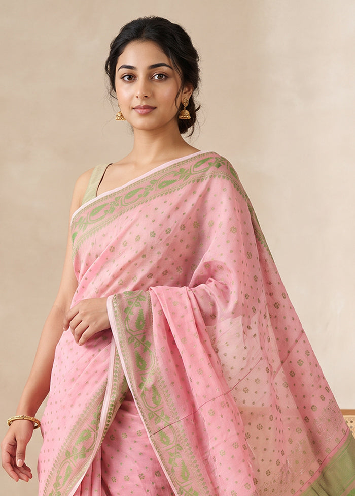 Cream Jamdani Cotton Saree Without Blouse Piece