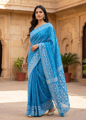 Blue Jamdani Cotton Saree Without Blouse Piece