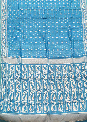 Blue Jamdani Cotton Saree Without Blouse Piece