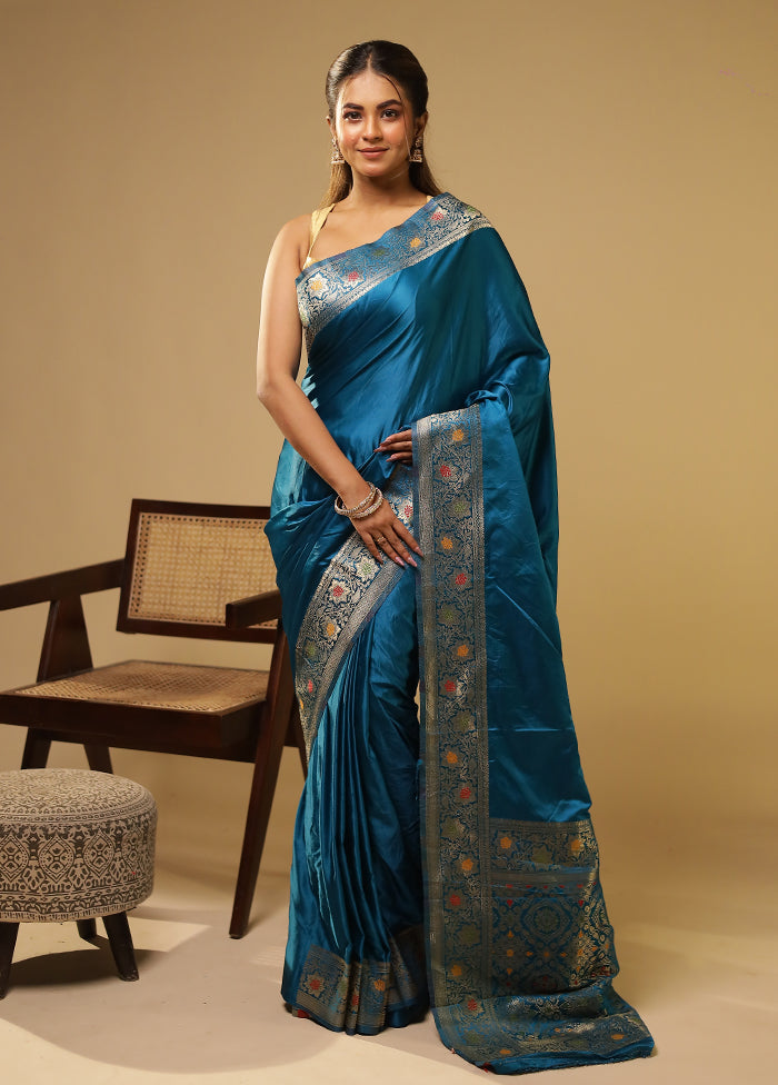 Blue Dupion Silk Saree With Blouse Piece