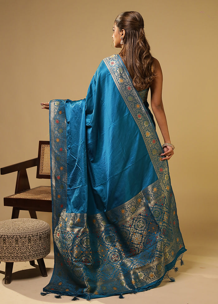 Blue Dupion Silk Saree With Blouse Piece