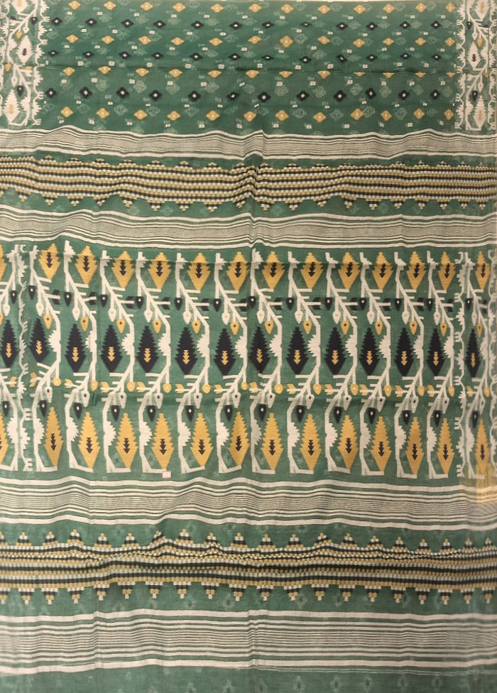 Green Jamdani Cotton Saree Without Blouse Piece