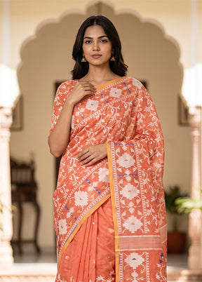Orange Jamdani Cotton Saree Without Blouse Piece