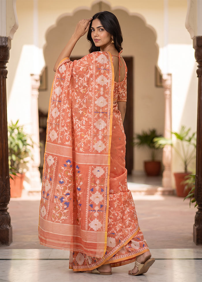 Orange Jamdani Cotton Saree Without Blouse Piece