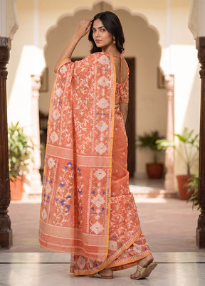 Orange Jamdani Cotton Saree Without Blouse Piece
