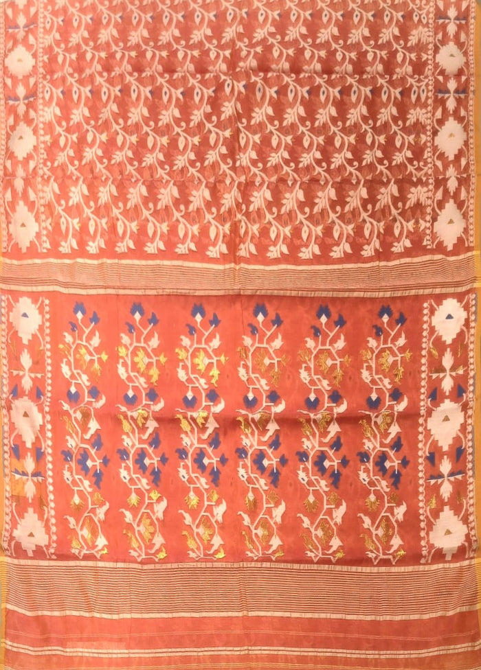 Orange Jamdani Cotton Saree Without Blouse Piece