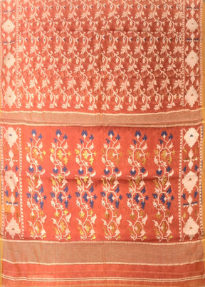 Orange Jamdani Cotton Saree Without Blouse Piece