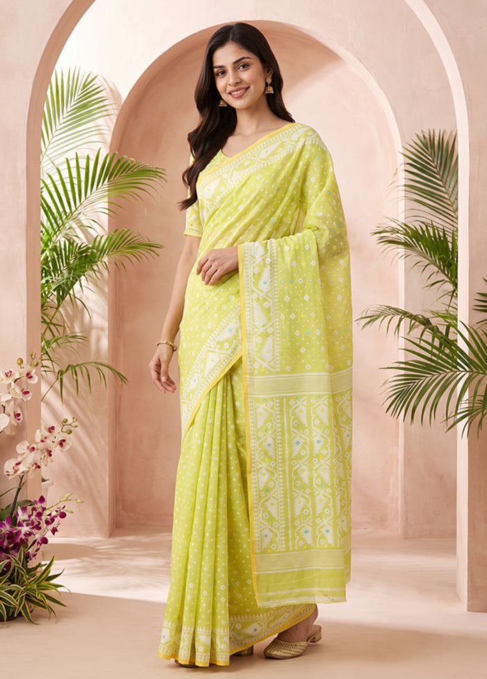 Green Jamdani Cotton Saree Without Blouse Piece