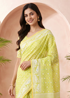 Green Jamdani Cotton Saree Without Blouse Piece
