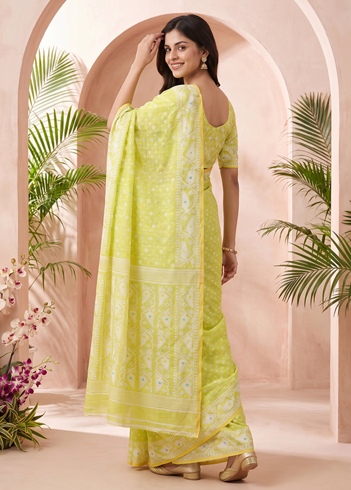 Green Jamdani Cotton Saree Without Blouse Piece