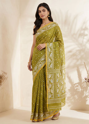 Green Jamdani Cotton Saree Without Blouse Piece