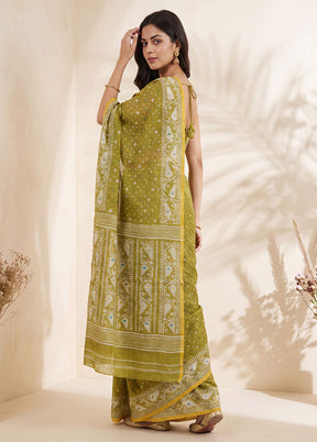 Green Jamdani Cotton Saree Without Blouse Piece