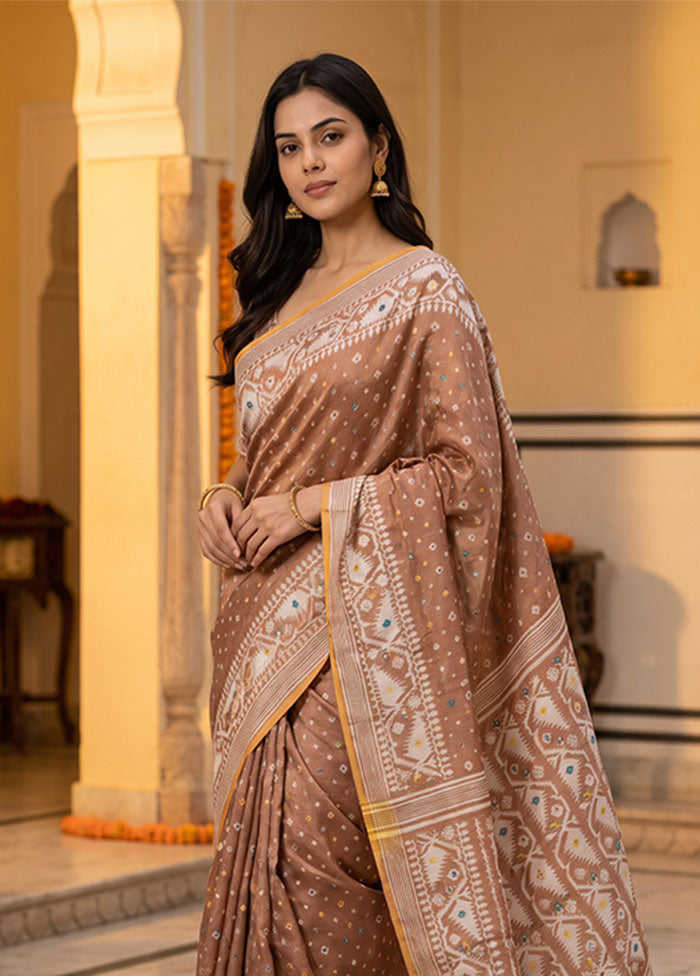 Maroon Jamdani Cotton Saree Without Blouse Piece