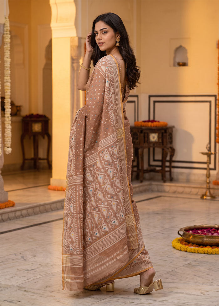 Maroon Jamdani Cotton Saree Without Blouse Piece