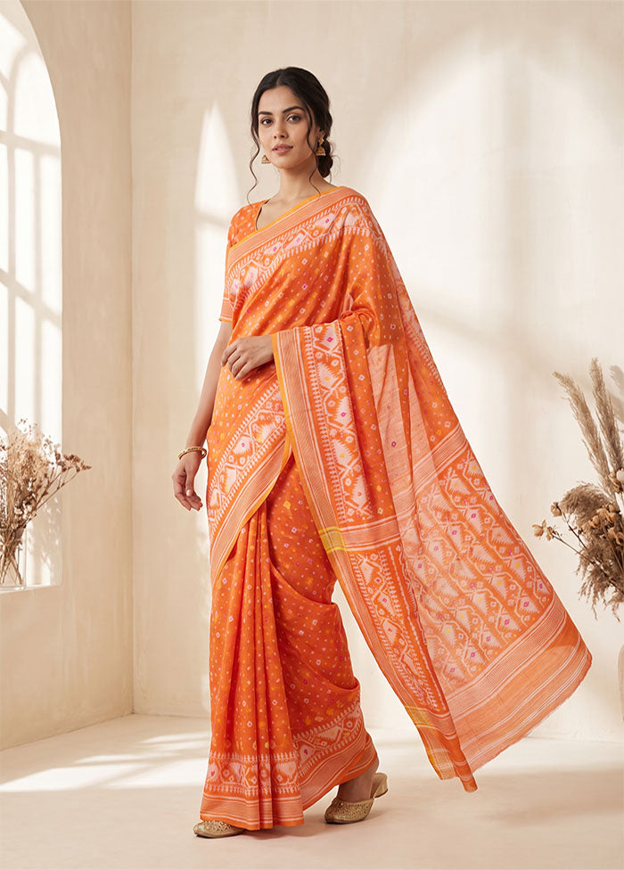 Orange Jamdani Cotton Saree Without Blouse Piece