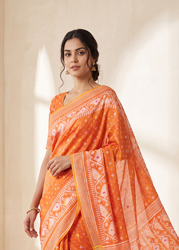 Orange Jamdani Cotton Saree Without Blouse Piece