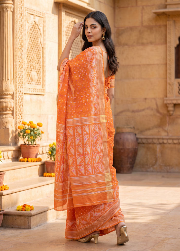 Orange Jamdani Cotton Saree Without Blouse Piece