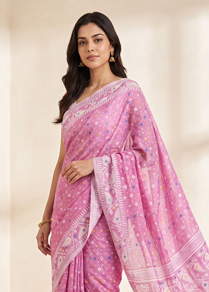 Purple Jamdani Cotton Saree Without Blouse Piece