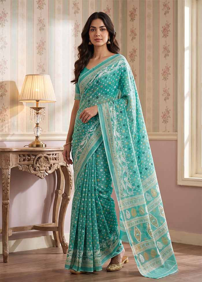 Green Jamdani Cotton Saree Without Blouse Piece