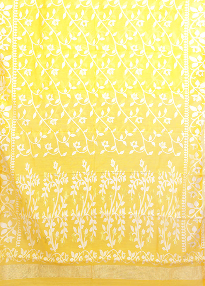 Yellow Jamdani Cotton Saree Without Blouse Piece
