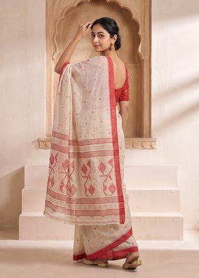 Cream Jamdani Cotton Saree Without Blouse Piece