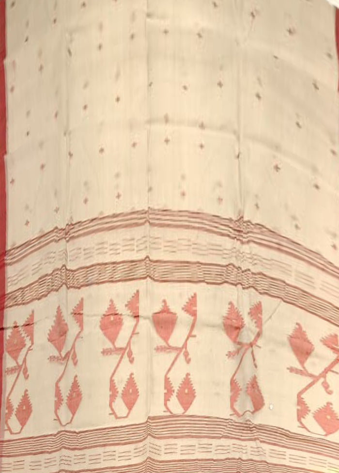 Cream Jamdani Cotton Saree Without Blouse Piece