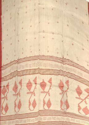 Cream Jamdani Cotton Saree Without Blouse Piece