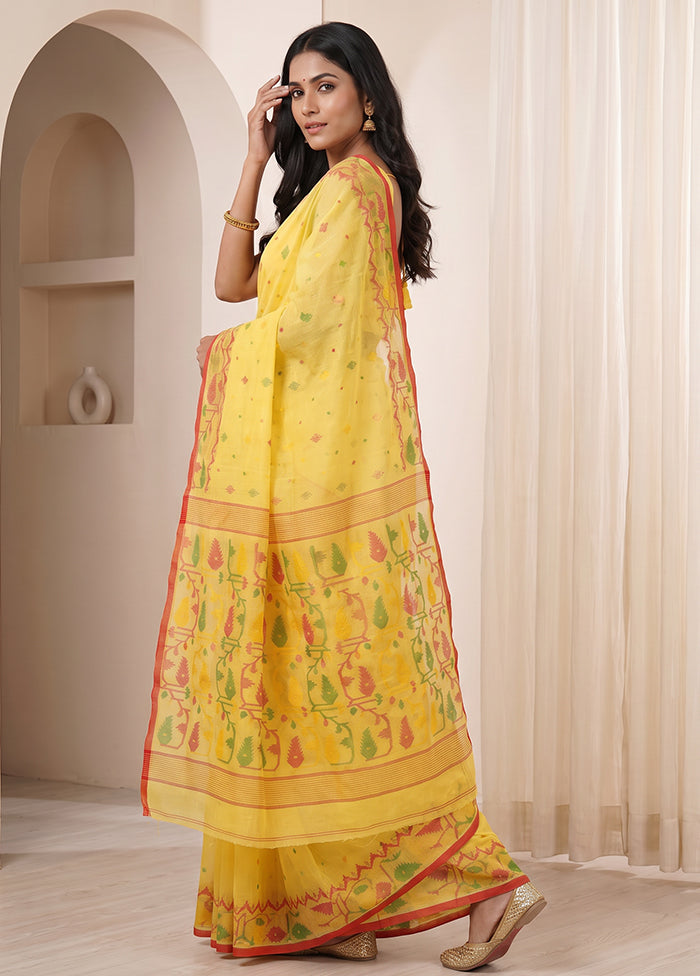 Yellow Jamdani Cotton Saree Without Blouse Piece