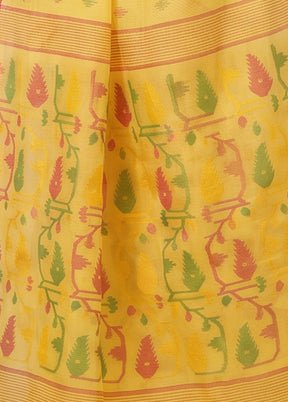 Yellow Jamdani Cotton Saree Without Blouse Piece
