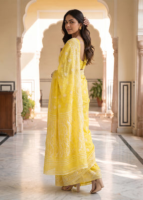Yellow Jamdani Cotton Saree Without Blouse Piece