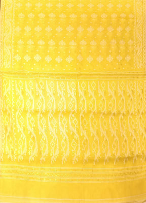 Yellow Jamdani Cotton Saree Without Blouse Piece