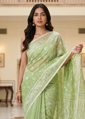 Green Jamdani Cotton Saree Without Blouse Piece
